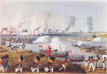 Forças navais e militares combinadas na Birmânia, 17 de março de 1825, da British Adventure, publicado por Collins, 1947